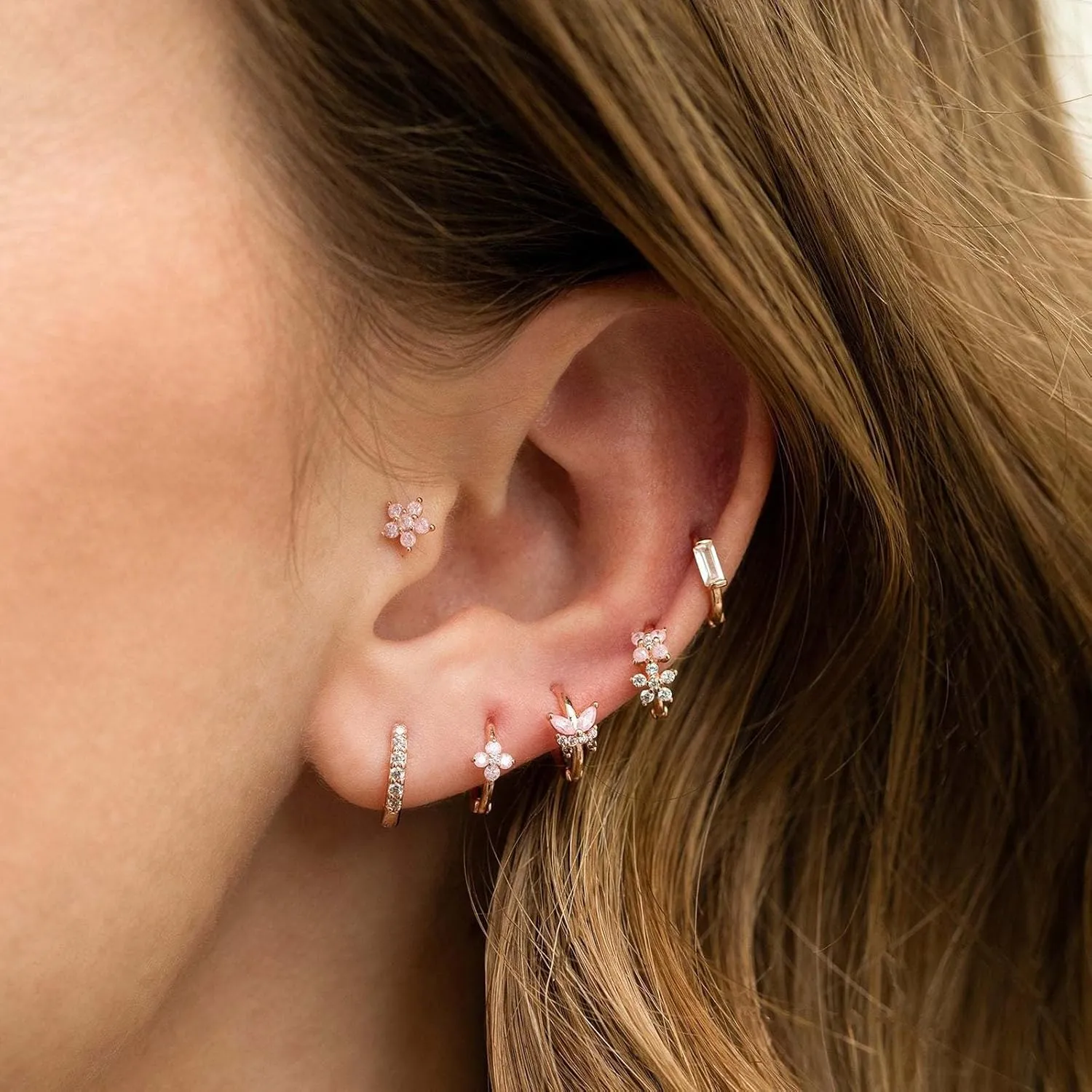 CASDAN Cartilage Stud Earrings Set for Women Dainty Gold Earrings 14k Gold Earring Hypoallergenic Earring Set for Multiple Piercing Small Hoop Earrings Gift for Her(Single Earrings Not A Pair)