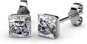Cate & Chloe Brooke 18k White Gold Plated Stud Earrings, Women's Stud Earring Set with Princess Cut Solitaire Crystals