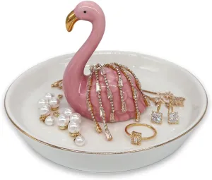 Ceramic Flamingo Ring Holder for Jewelry, Ring Dish, Cute Western Decor, Hippie Room Trinket Tray, Christmas Thanksgiving Gift for Women Teen Girl