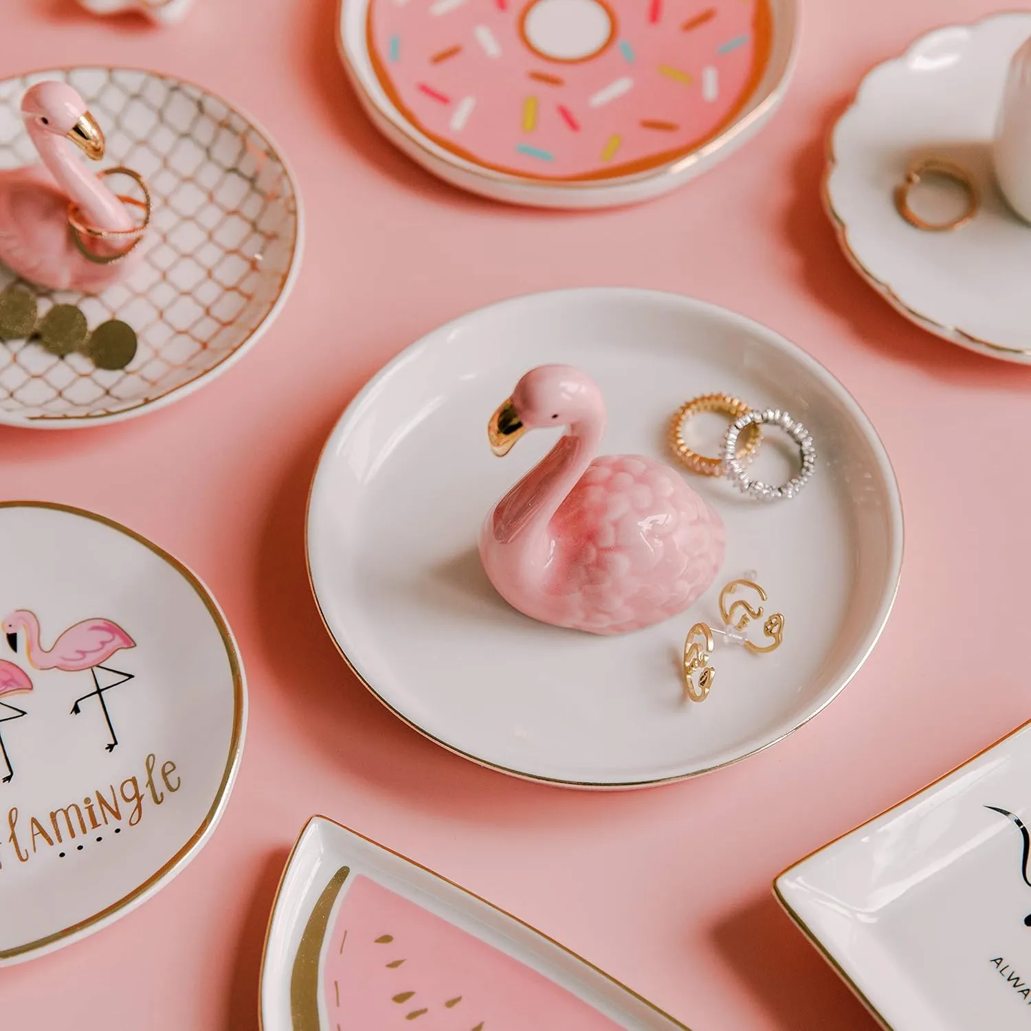 Ceramic Flamingo Ring Holder for Jewelry, Ring Dish, Cute Western Decor, Hippie Room Trinket Tray, Christmas Thanksgiving Gift for Women Teen Girl