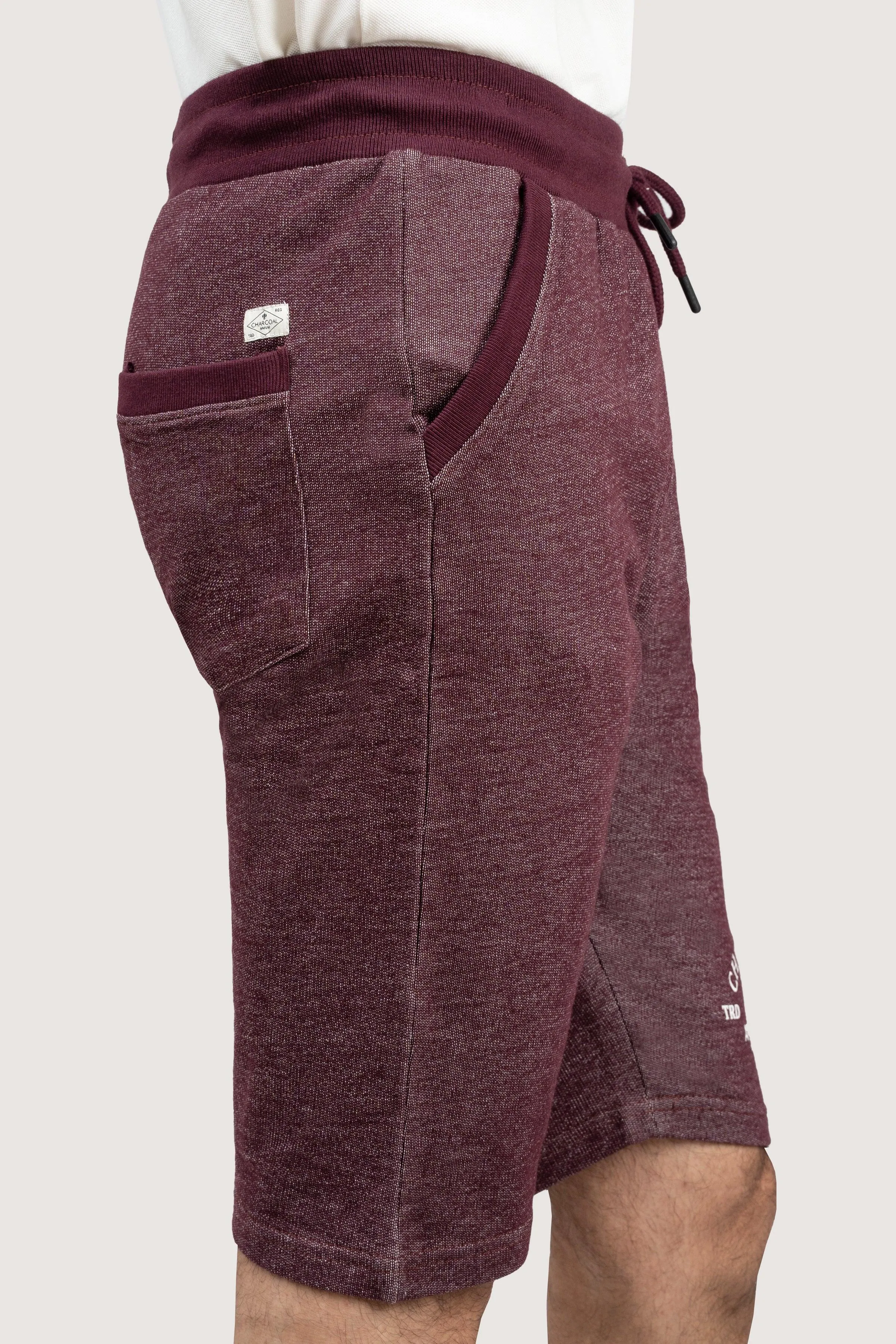 CHAIN YARN REGULAR FIT  MAROON MELANGE SHORTS
