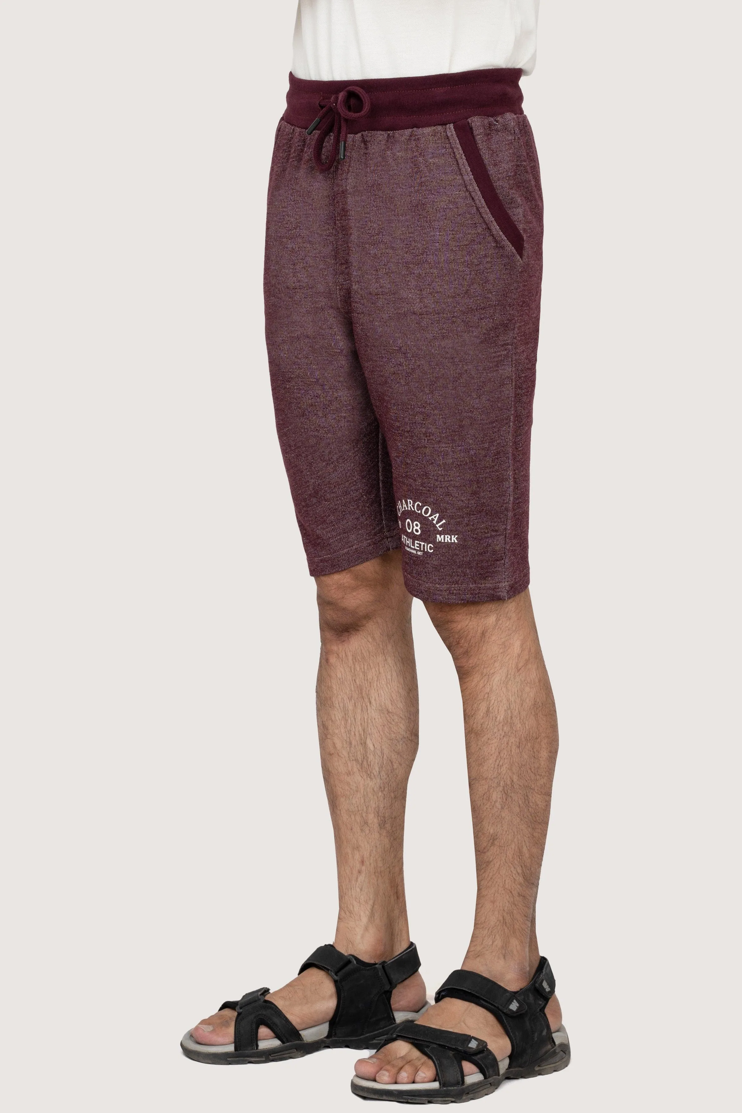 CHAIN YARN REGULAR FIT  MAROON MELANGE SHORTS