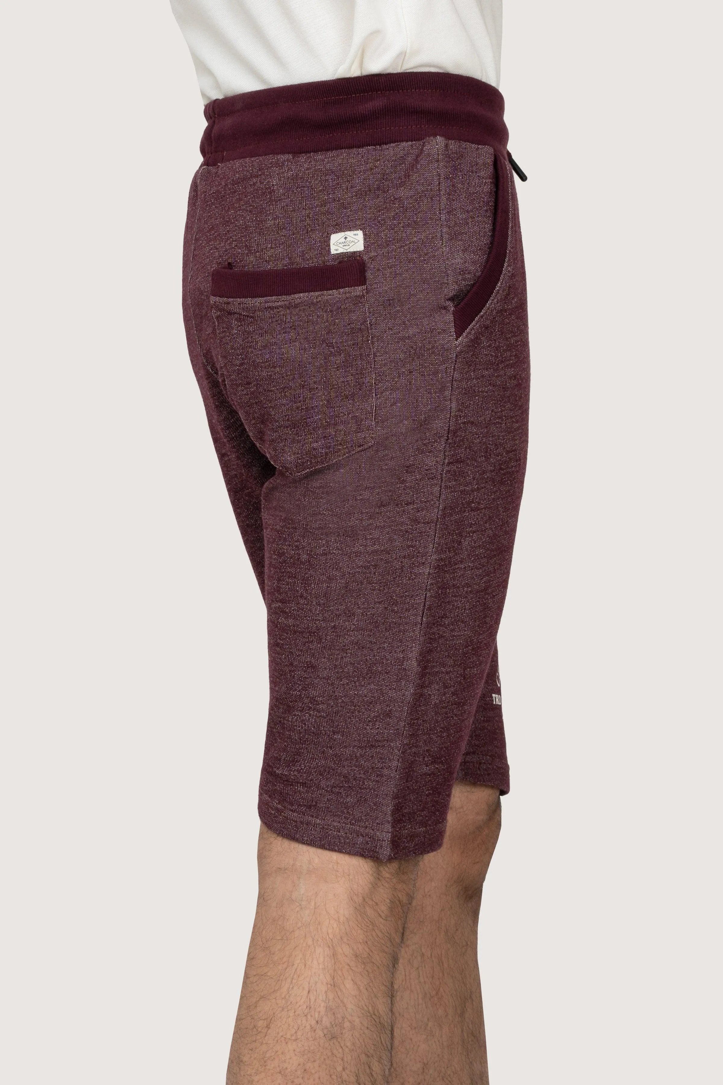 CHAIN YARN REGULAR FIT  MAROON MELANGE SHORTS