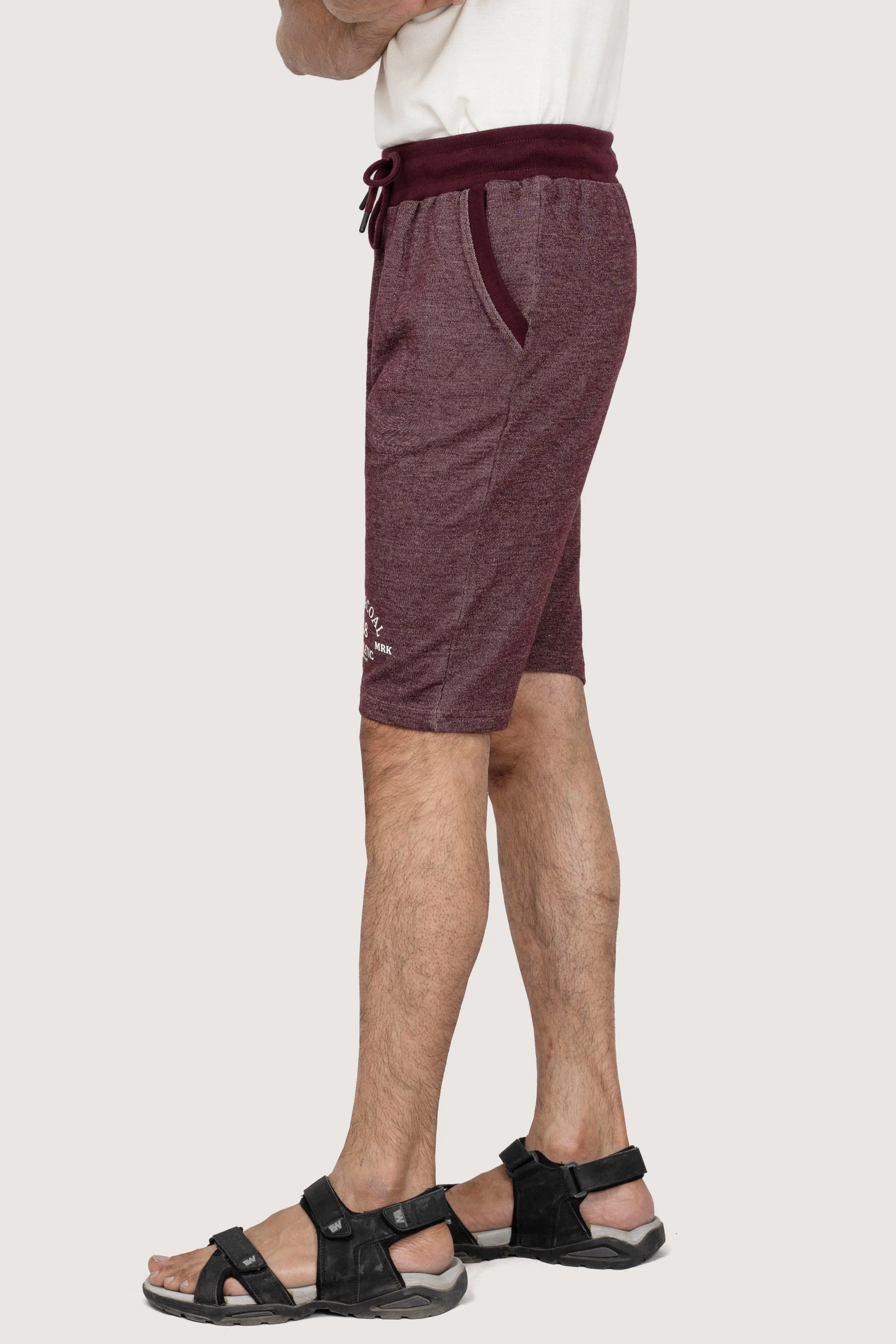 CHAIN YARN REGULAR FIT  MAROON MELANGE SHORTS