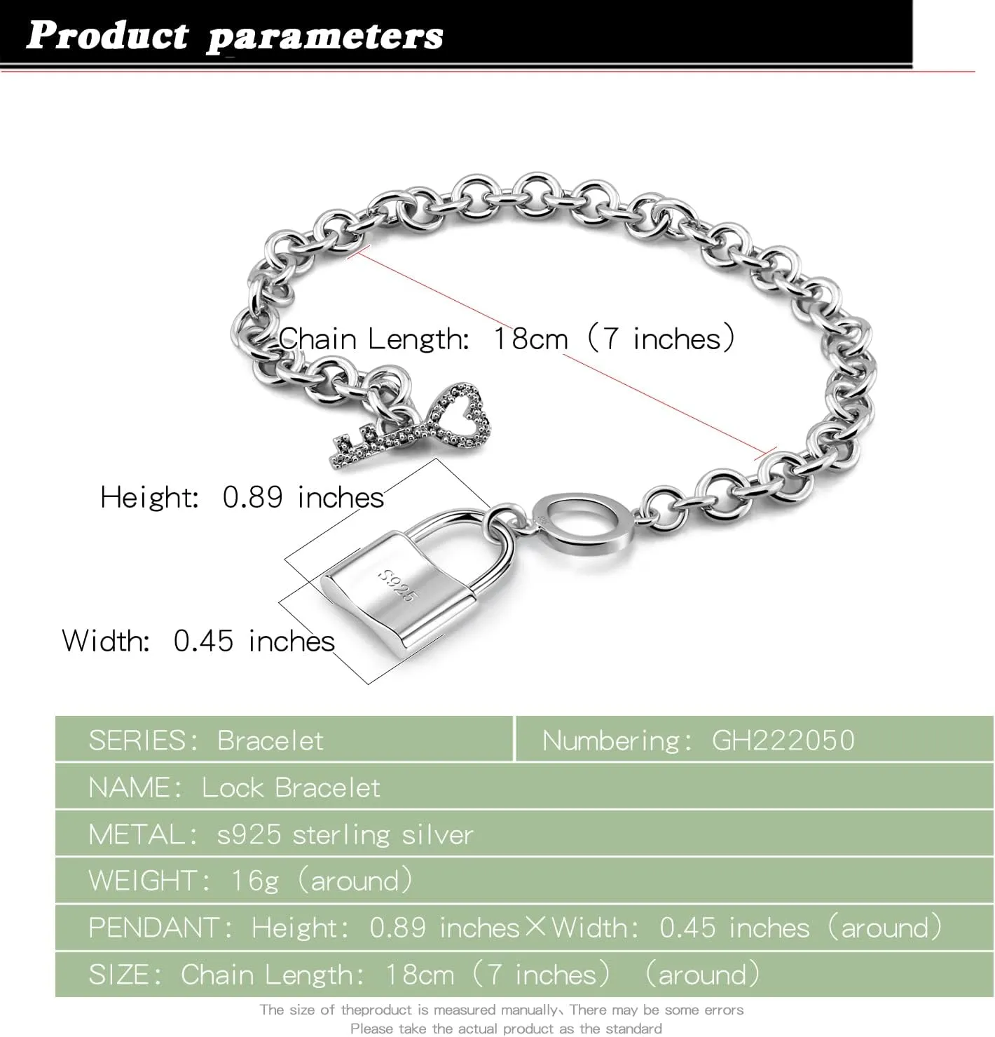 Charm Women 925 Sterling Silver Key Lock Pendant Bracelet Fashion Solid Silver Rolo Chain Bangle Fine Jewelry Gift For Wife & Girlfriend
