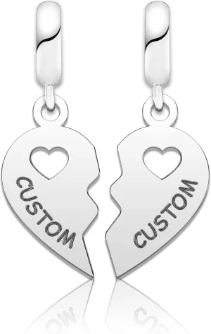 CharmSStory Customized Name 2pcs Matching Heart Love Mom Mother Daughter Son Sister Best Friends Charm for Women Girls Family Charms Compatible with Pandora Charms Bracelets