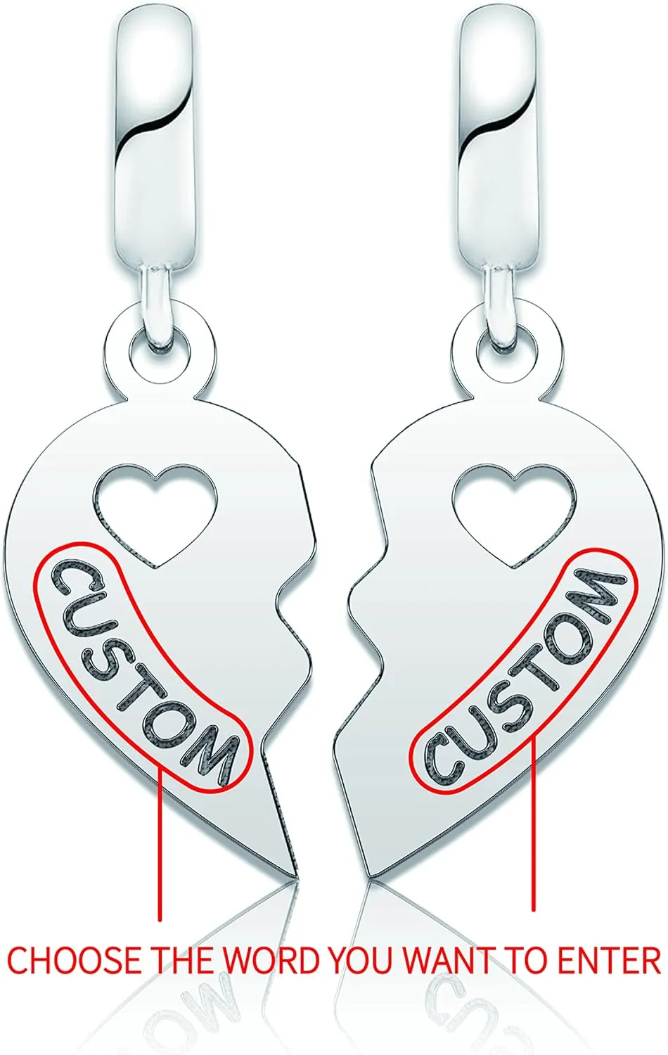 CharmSStory Customized Name 2pcs Matching Heart Love Mom Mother Daughter Son Sister Best Friends Charm for Women Girls Family Charms Compatible with Pandora Charms Bracelets