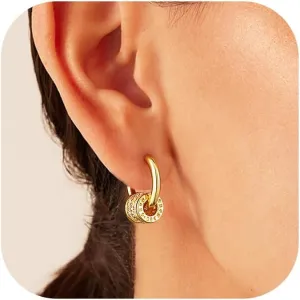 CHESKY Small Gold Earrings - Dainty Huggie Earrings for Women Hypoallergenic Cubic Zirconia Drop Hoop Minimalist Cylinder Dangle Earrings Everyday Jewelry