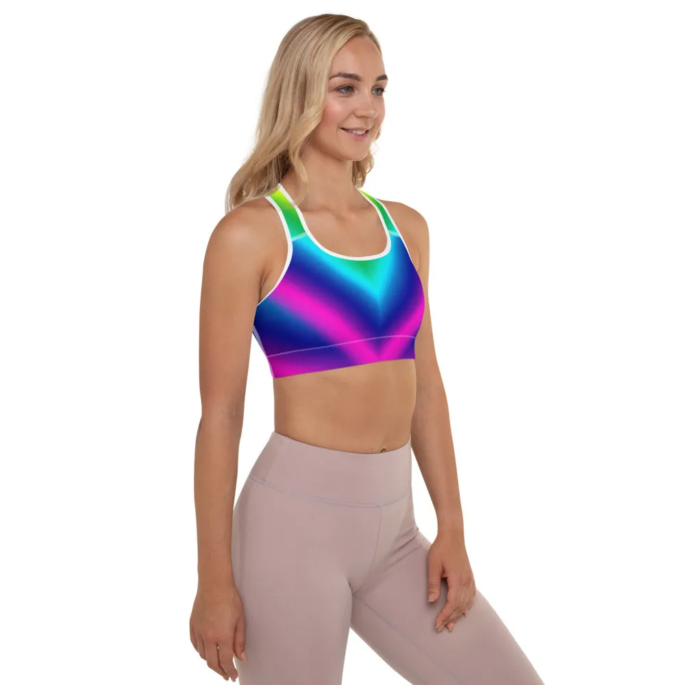 Chevron Rainbow Sports Bra, Ombre Women's Padded Workout Premium Bra-Made in USA/EU