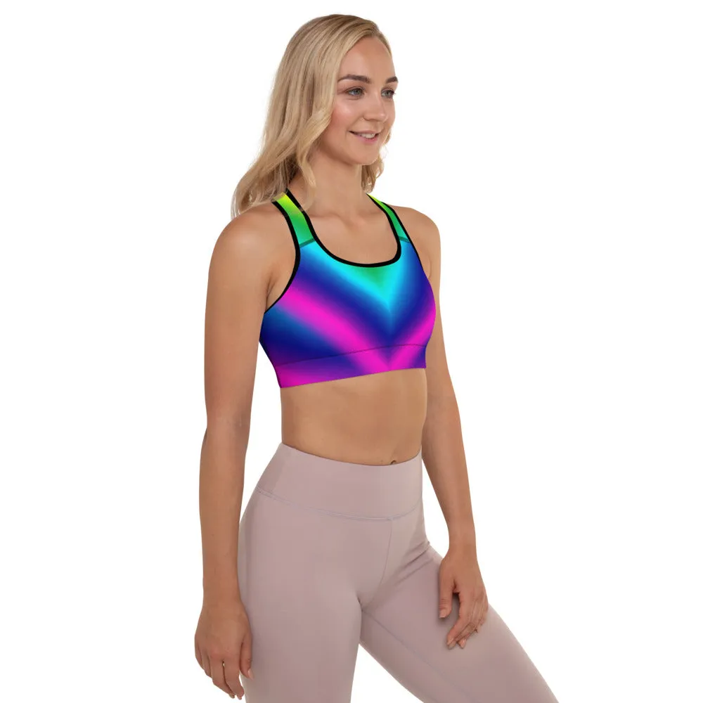 Chevron Rainbow Sports Bra, Ombre Women's Padded Workout Premium Bra-Made in USA/EU