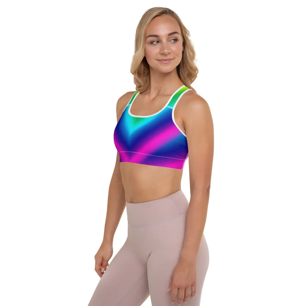 Chevron Rainbow Sports Bra, Ombre Women's Padded Workout Premium Bra-Made in USA/EU