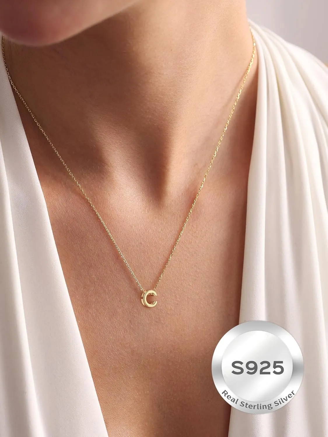 ChicSilver 925 Sterling Silver Initial Necklace for Women Dainty Letter Jewelry Personalized Gift (with Gift Box)