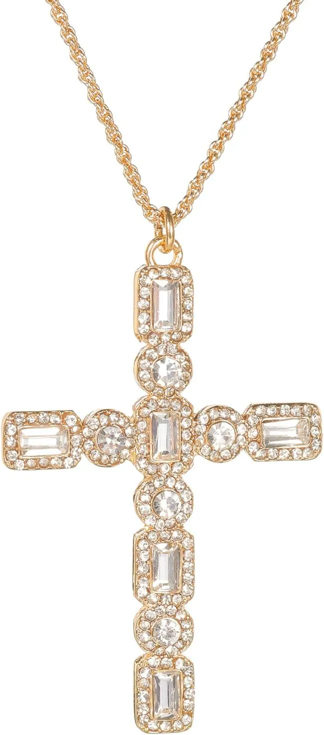 Chunky Gold Diamond Cross Necklace for Women Men 14K Gold Plated Big Large Cross Rope Chain Cubic Zirconia Necklace Religious Faith Jewelry Gift for Birthday Christmas