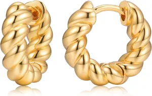 Chunky Gold Hoop Earrings for Women, Twist 14k Gold Huggie Hoop Earrings, Fashion Jewelry, Lightweight Hypoallergenic for Sensitive Ears