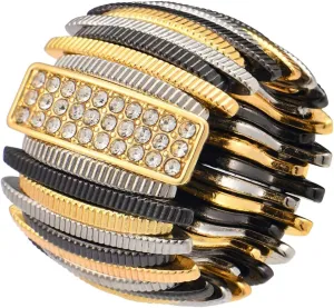 Chunky Striped Wide Metal Crystal Elastic Stretch Adjustable Band Rings for Women Costume Daily