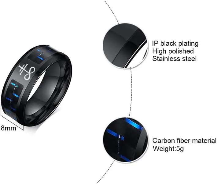 Church of Satan Jewelry Leviathan Cross Satanic Symbol Ring Stainless Steel Carbon Fiber Inlay Band for Men