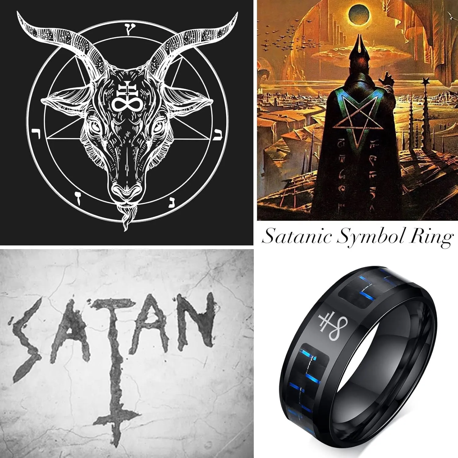 Church of Satan Jewelry Leviathan Cross Satanic Symbol Ring Stainless Steel Carbon Fiber Inlay Band for Men
