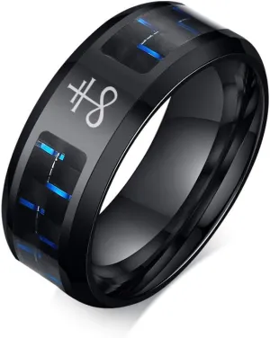 Church of Satan Jewelry Leviathan Cross Satanic Symbol Ring Stainless Steel Carbon Fiber Inlay Band for Men
