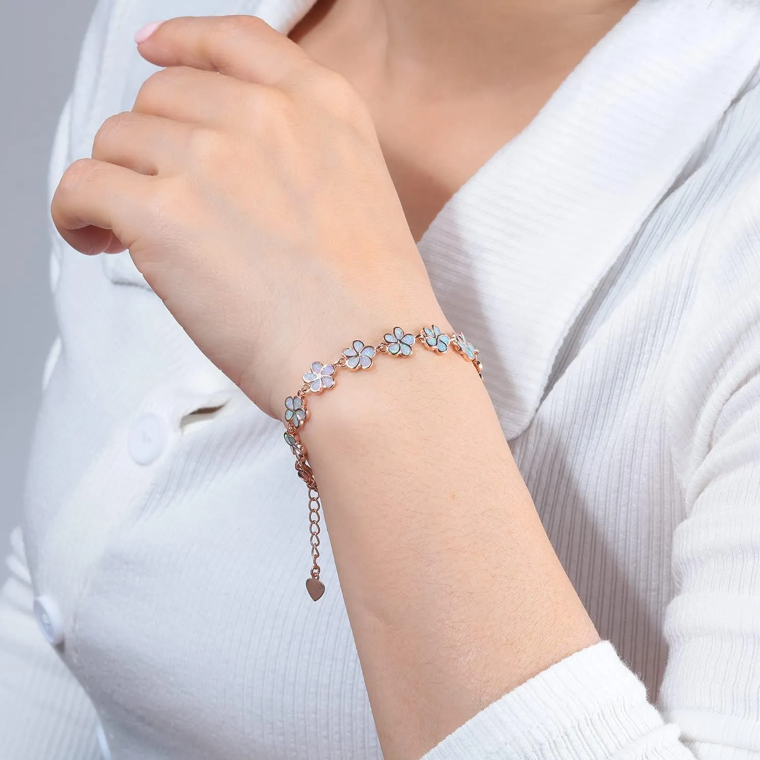 CiNily Adjustable Tennis Bracelet-Oval or Flower Shape White Gold/Sterling Silver Plated Opal Bracelet for Women Girls Gemstone Bracelets