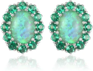 CiNily Sterling Silver or White Gold Plated Opal Stud Earrings With Orange Garnet/Green Quartz Birthstone Earrings Hypoallergenic Jewelry Gift for Women 10mm-12mm