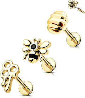 CM Crareesi Mania Flat Back Earrings Internally Threaded Labret Studs 316L Stainless Steel Helix Earrings Stud 16G Cartilage Earrings Stud 8mm Bee Medusa Piercing Jewelry