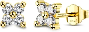 COCHARM 14K Gold Plated 925 Sterling Silver Stud Earrings 20g Clover Clear CZ Cartilage Syud Earrings for Women