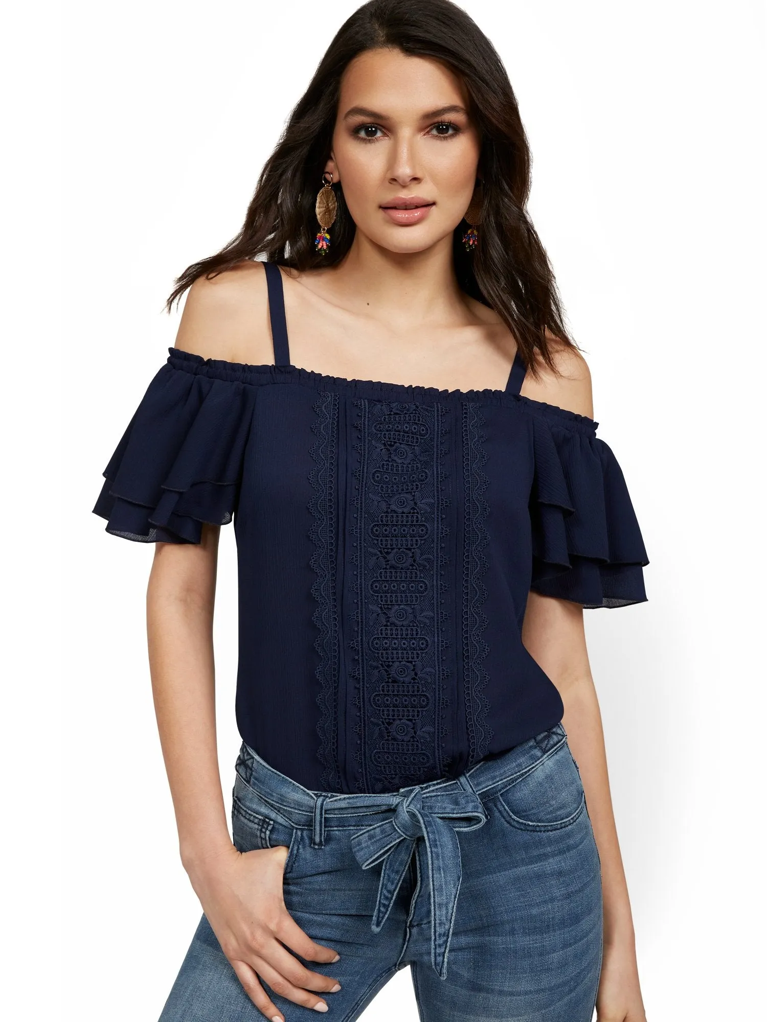 Cold-Shoulder Ruffle Blouse - Lily & Cali
