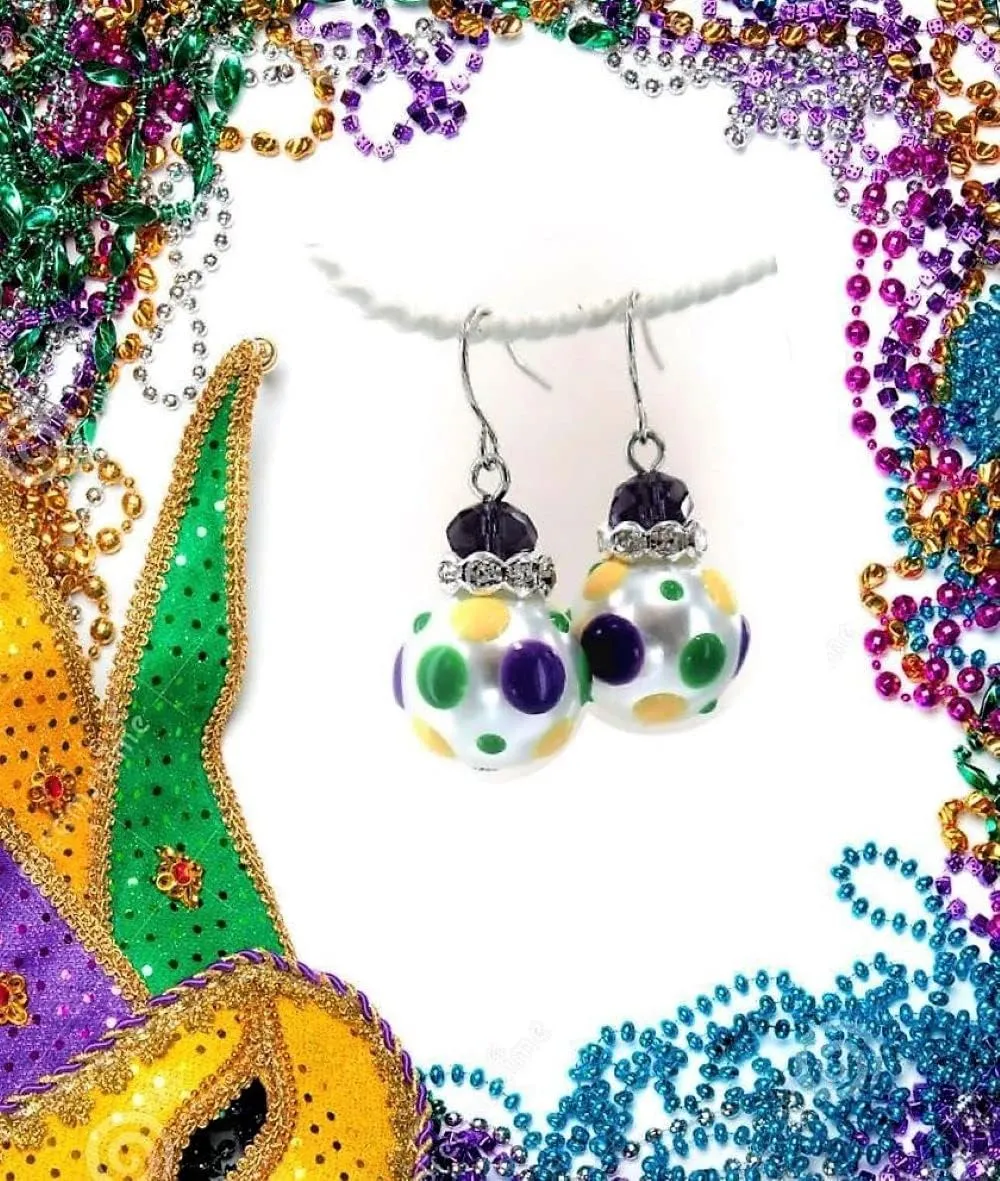 Color Earrings for Women, Polka Dots Dangle Glass Beaded Earrings Jewelry, Gift for Her, 1 pair