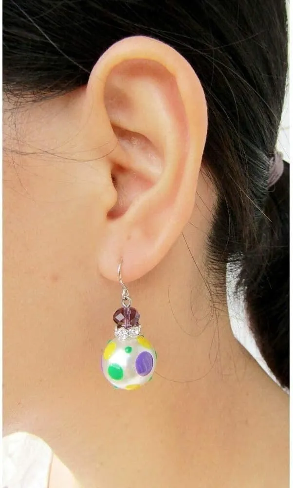 Color Earrings for Women, Polka Dots Dangle Glass Beaded Earrings Jewelry, Gift for Her, 1 pair