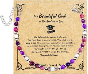 COLORFUL BLING 2025 Graduation Gifts for Her/Women, Tiny Gemstone Graduation Bracelet,Natural Stone Beaded Stretch Bracelets,Adjustable Inspirational Bracelet with Meanningful Card