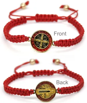COLORFUL BLING 2Pcs Catholic Virgin Mary Saint Benedict Cross Bracelet Set for Men Women Adjustable Braided Red String 7 Knots San Benito Bracelet Religious Protection Amulet Jewelry Gift
