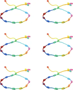 COLORFUL BLING 6Pcs Braided Red Cord Knot String Bracelet Amulet for Protection Adjustable Rainbow Strand Thread Kabbalah Ankle Bracelet Good Luck for Friendship Family Jewelry