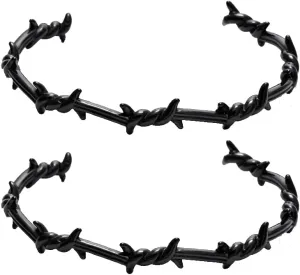 COLORFUL BLING Adjustable Punk Twist 2Pcs Barbed Wire Thorns Chunky Brambles Safety Spur Link Chain Bracelet Set Couple Friendship Hip Hop Rock Cool Cuff Bangle Jewelry