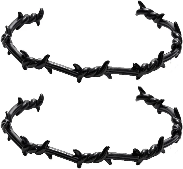 COLORFUL BLING Adjustable Punk Twist 2Pcs Barbed Wire Thorns Chunky Brambles Safety Spur Link Chain Bracelet Set Couple Friendship Hip Hop Rock Cool Cuff Bangle Jewelry