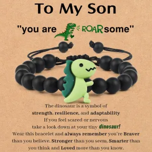 COLORFUL BLING Dinosaur Bracelet for Son/Grandson on School Day/Frist Day/Birthday Cute Cartoon Dinosaur Beaded Strand Bracelet Adjustable Animal Inspirational Bracelet