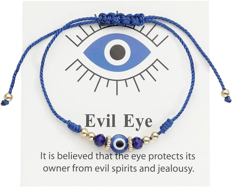 COLORFUL BLING Evil Eye Handmade Knots Cards Beaded Beads Protection Good Luck Thread String Rope Adjustable Bracelets Bangle Amulet Turkish for Women Men Family Friends Handmade Braided