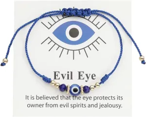 COLORFUL BLING Evil Eye Handmade Knots Cards Beaded Beads Protection Good Luck Thread String Rope Adjustable Bracelets Bangle Amulet Turkish for Women Men Family Friends Handmade Braided