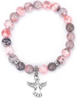COLORFUL BLING Guardian Angel Charm Bracelets for Women Healing Crystal Beaded Stretch Elastic Bracelet Memorial Protection Sympathy Gift Natural Stone Inspirational Bracelet Faith and Love Jewelry