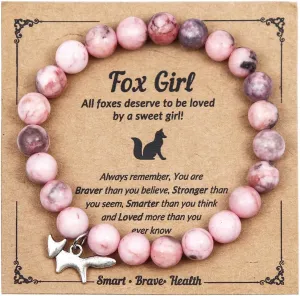 COLORFUL BLING Healing Crystal Beaded Stretch Bracelet Natural Stone Fox Charm Bracelet for Women Men Inspirational Jewelry Birthday Christmas Gifts