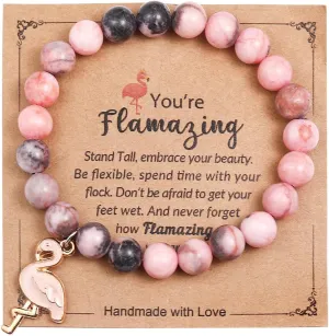 COLORFUL BLING Healing Crystal Beaded Stretch Bracelet Never Forget How Flamazing You are Flamingo Bracelet Gifts Natural Stone Inspirational Bracelet for Women