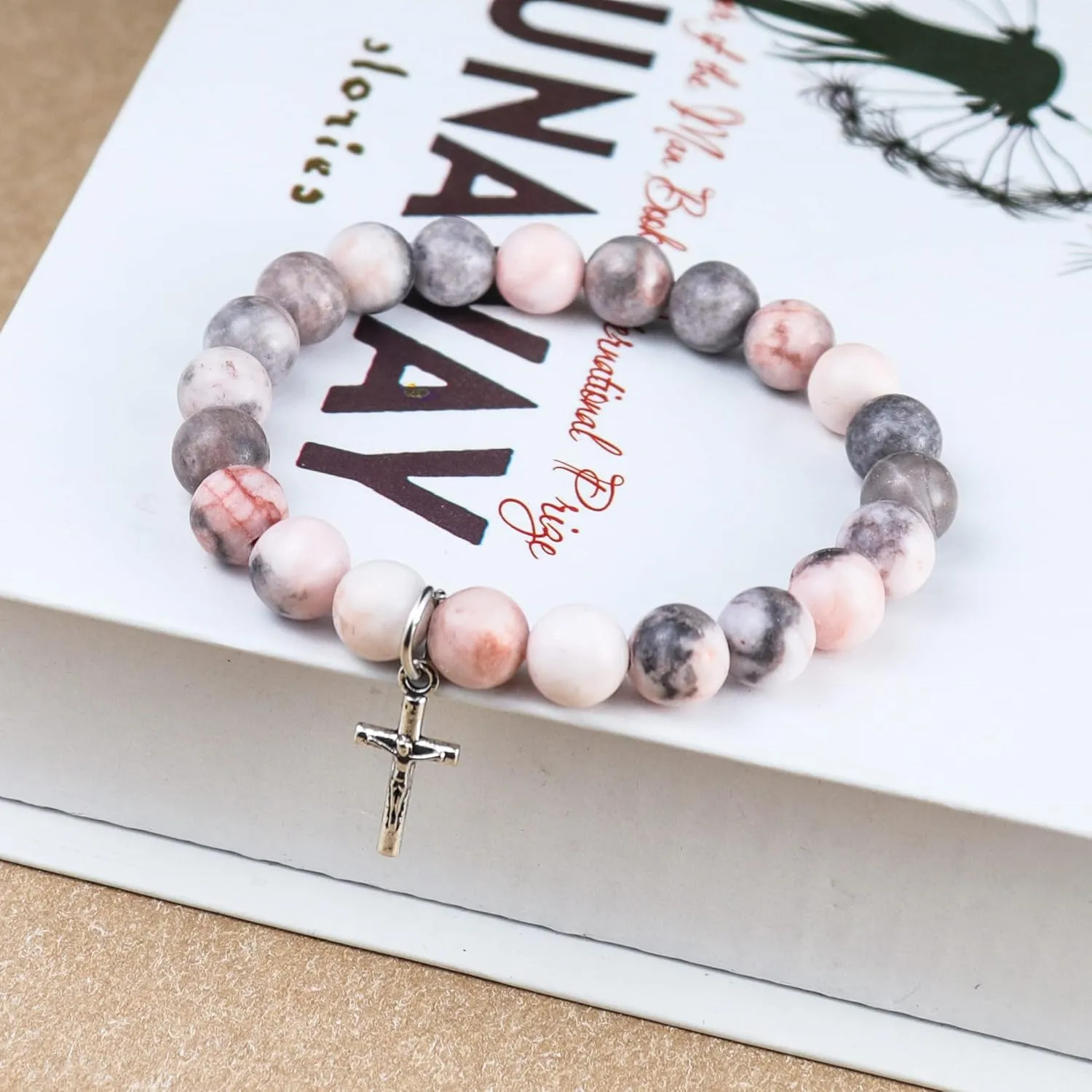 COLORFUL BLING Natural Stone Cross Bracelet Religious Catholic Gifts Jewelry Amethyst Healing Bracelet Protection Pray Bracelet Love Gifts for Women
