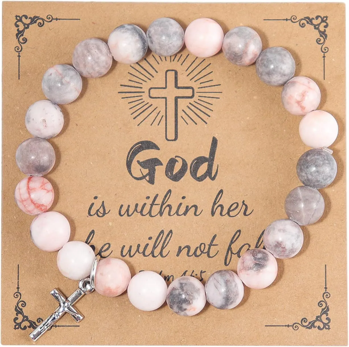 COLORFUL BLING Natural Stone Cross Bracelet Religious Catholic Gifts Jewelry Amethyst Healing Bracelet Protection Pray Bracelet Love Gifts for Women