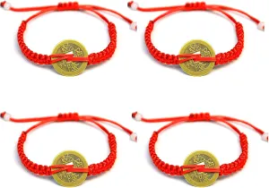 COLORFUL BLING Red String Bracelet with Lucky Copper Coins Chinese Feng Shui Wealth Attraction Wrap Bracelet for Women Men Protection Amulet Friendship Jewelry