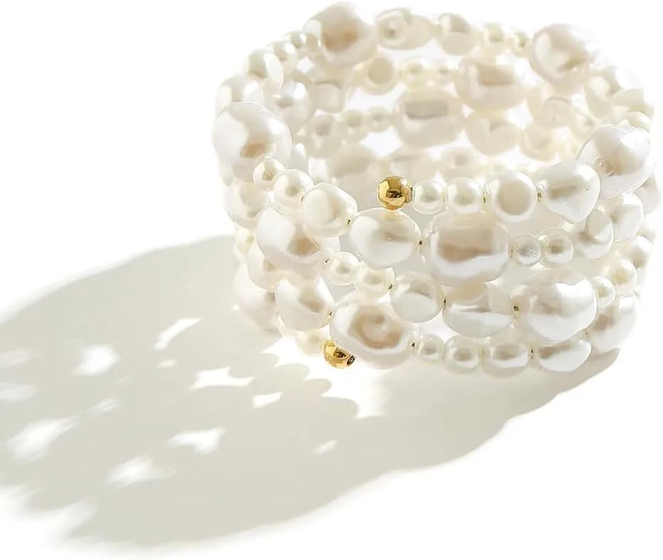 COLORFUL BLING Retro Twist Irregular Beaded Spiral Coil Upper Arm Cuff Open Arm Bracelet Armlet Adjustable Pearl Wrap Armband Bangle for Women
