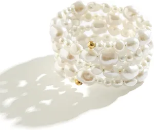 COLORFUL BLING Retro Twist Irregular Beaded Spiral Coil Upper Arm Cuff Open Arm Bracelet Armlet Adjustable Pearl Wrap Armband Bangle for Women