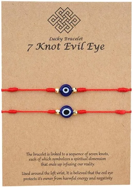 COLORFUL BLING Upgraded 7 Knots Evil Eye Bracelet with Message Card Adjustable Lucky Red String Bracelet Set Kabbalah Protection Friendship Wish Bracelets for Women Men Friend Gifts