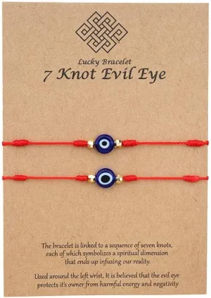 COLORFUL BLING Upgraded 7 Knots Evil Eye Bracelet with Message Card Adjustable Lucky Red String Bracelet Set Kabbalah Protection Friendship Wish Bracelets for Women Men Friend Gifts