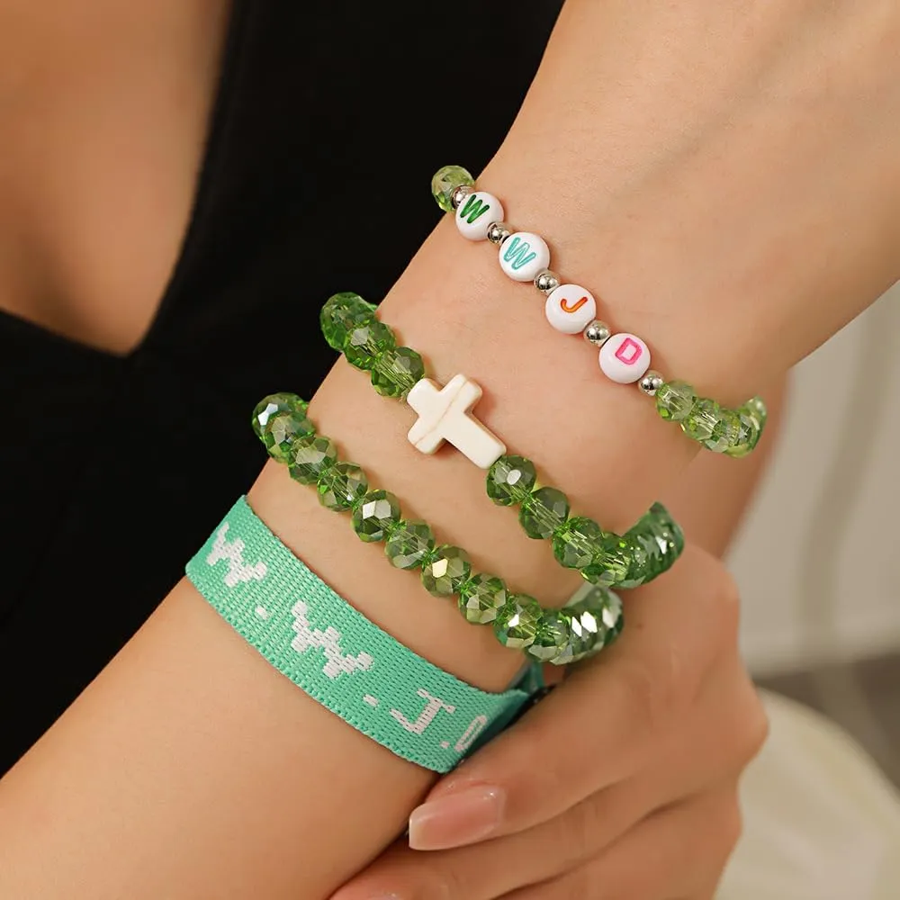 COLORFUL BLING WWJD Beads Braided Bracelet WWJD Matching Couples Protection Inspirational Religious Christian Gifts What Would Jesus Do Bracelets Friendship Bracelet Gift for Women Men