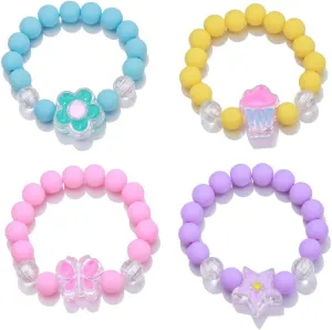 Colorful Rainbow Flower Heart Charm Bracelets Set Y2k Friendship Acrylic Beaded Stretchy Strand Bracelet for Women Girls Cute Preppy Party Favor Play Holiday Beach Jewelry Birthday Gifts
