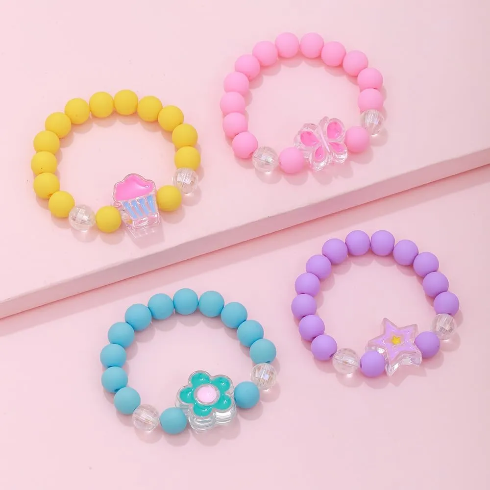 Colorful Rainbow Flower Heart Charm Bracelets Set Y2k Friendship Acrylic Beaded Stretchy Strand Bracelet for Women Girls Cute Preppy Party Favor Play Holiday Beach Jewelry Birthday Gifts